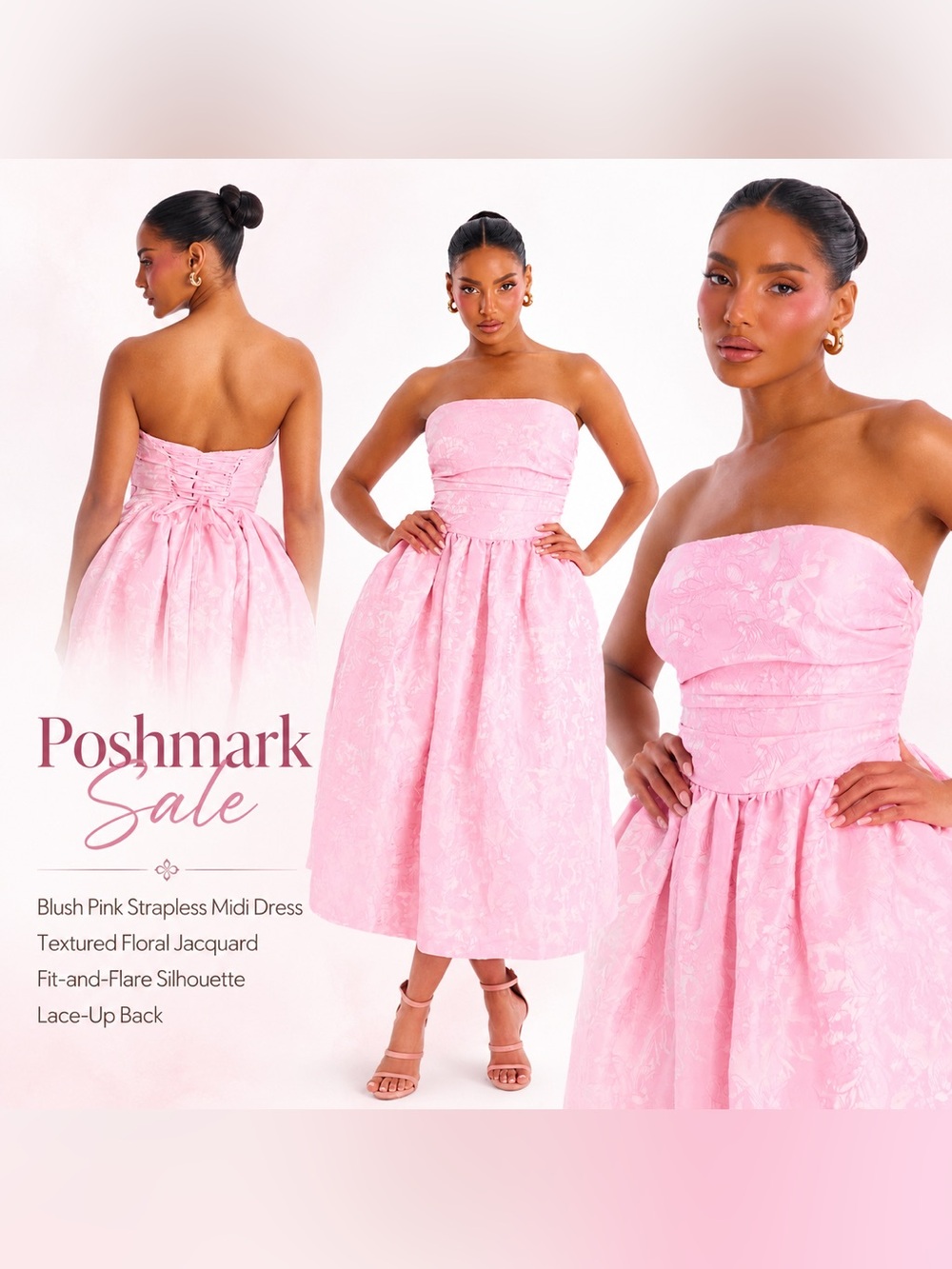 Fashion Nova Blush Pink Strapless Fit-and-Flare Midi Dress